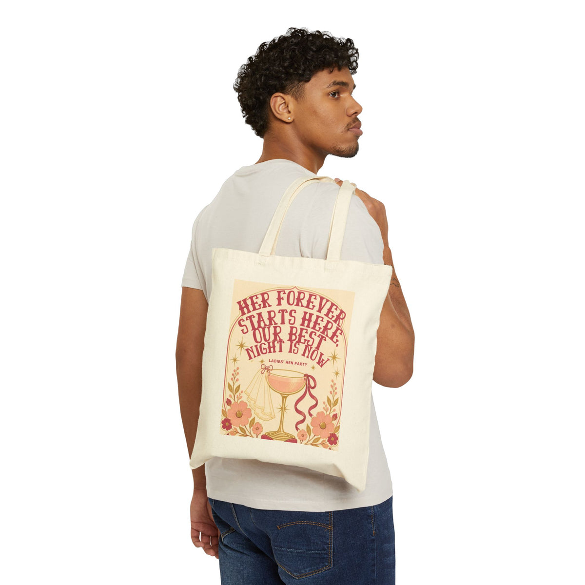 Tote Bag — “Her Forever Starts Here” Bachelorette Party Canvas Tote
