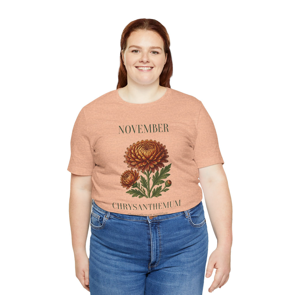November Birth Flower Tee | Chrysanthemum Celestial Design | Birthday Gift