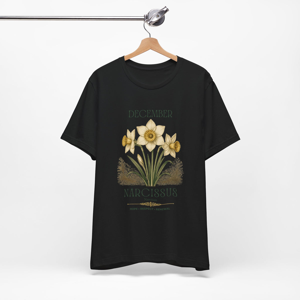December Birth Flower Tee | Narcissus & Holly Celestial Design | Birthday Gift