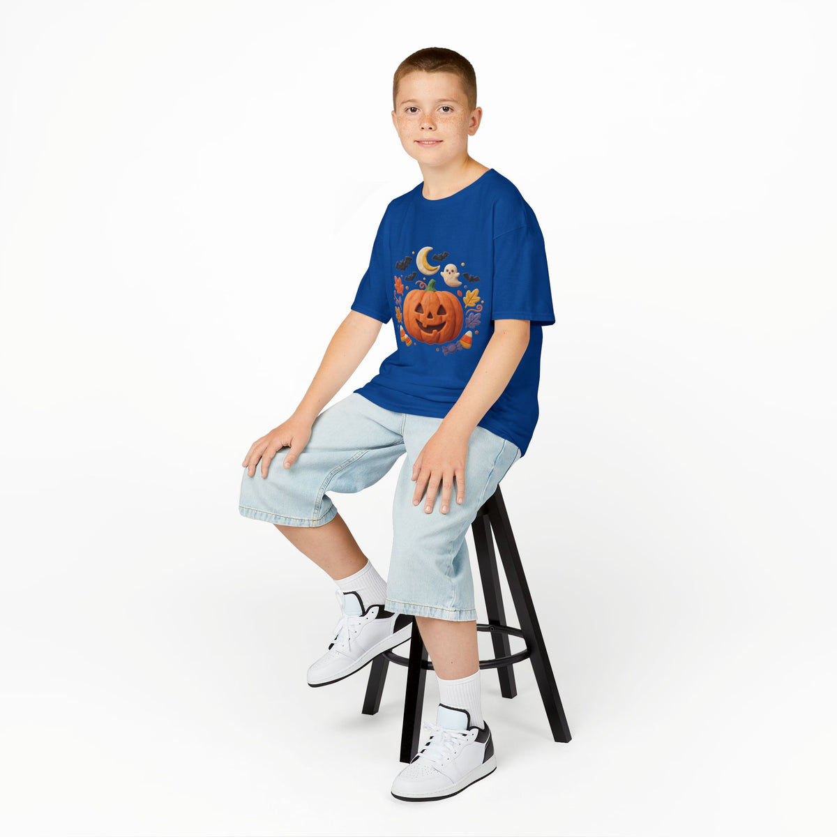 Jack-o'-Lantern Pumpkin Kids Tee | Halloween Ghosts, Bats, Moon, Autumn Leaves