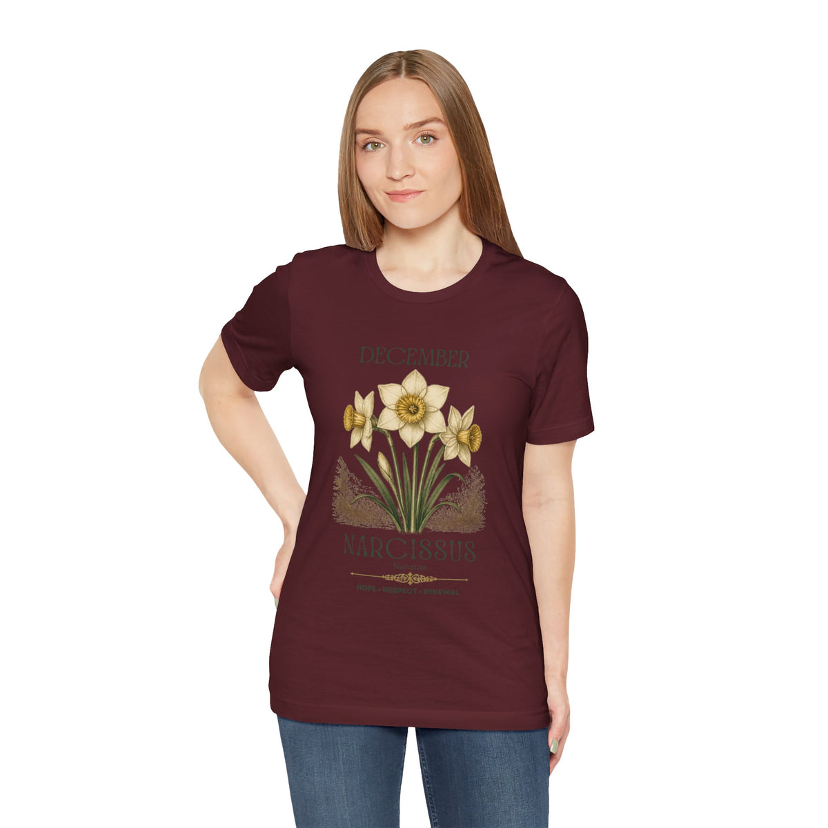 December Birth Flower Tee | Narcissus & Holly Celestial Design | Birthday Gift