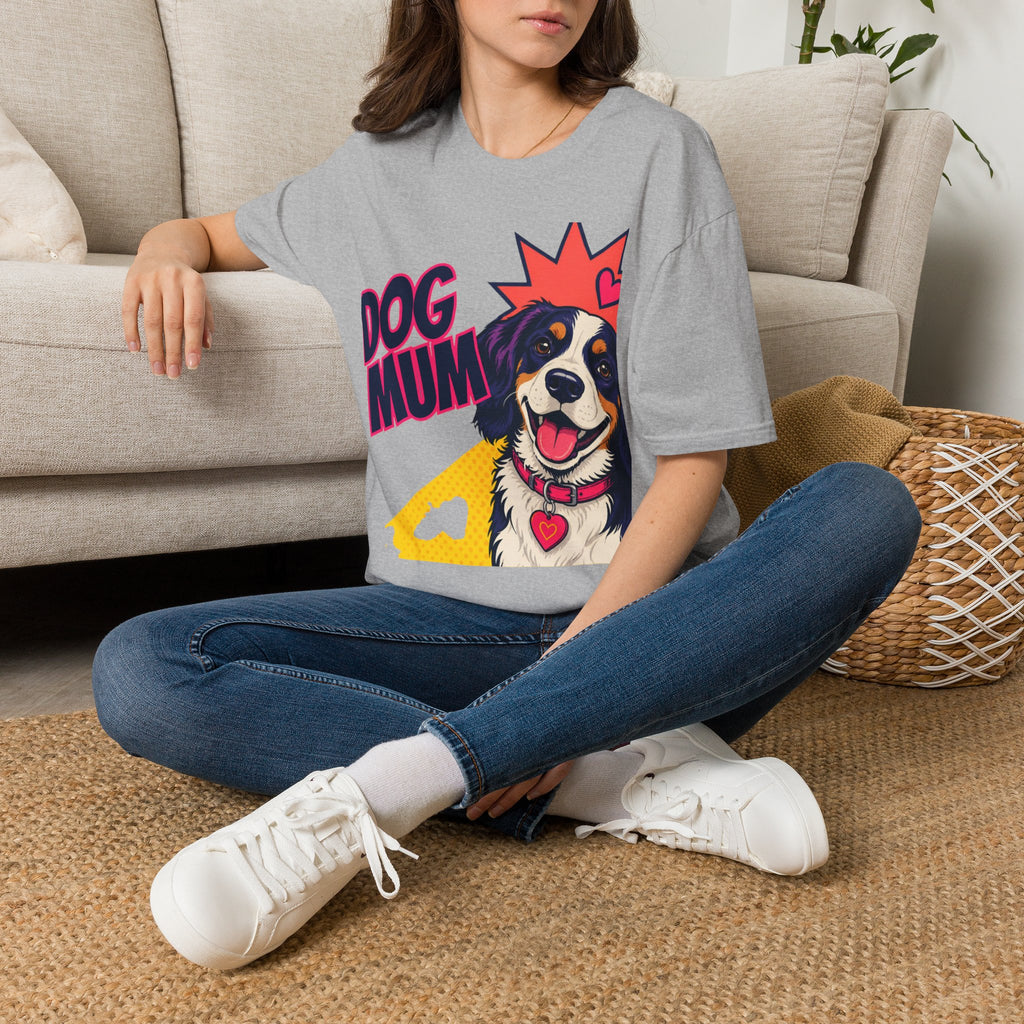 Dog Mum Pop Art T-Shirt | Happy Dog Portrait, Heart Collar
