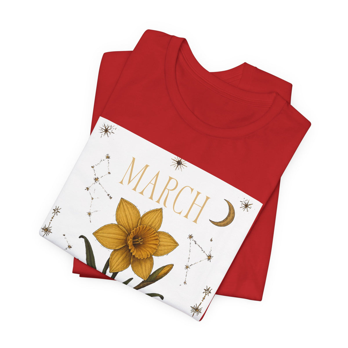 March Zodiac/Celestial aesthetics with birth flower — Birth Month Flower Tee