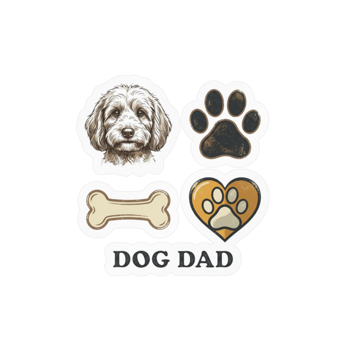 Dog Dad paw, bone and dog face kiss-cut vinyl decal | Sticker
