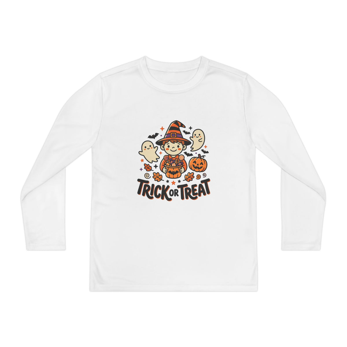 Trick or Treat Witch Kid Long Sleeve Shirt | Halloween Ghosts Pumpkins