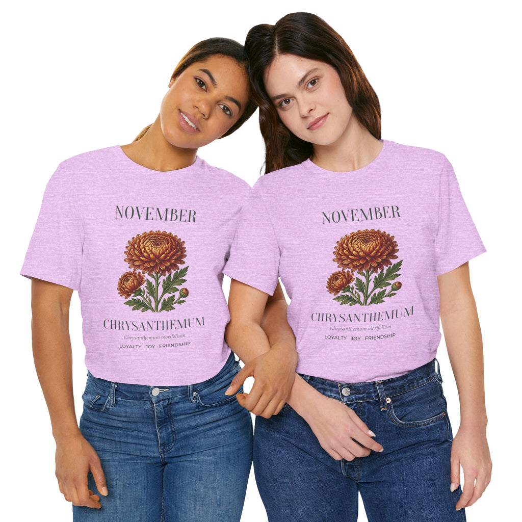 November Birth Flower Tee | Chrysanthemum Celestial Design | Birthday Gift