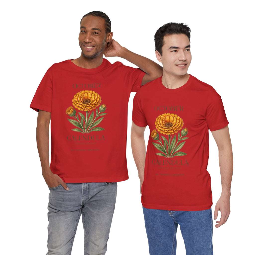 October Birth Flower Tee | Marigold & Cosmos Celestial Design | Birthday Gift