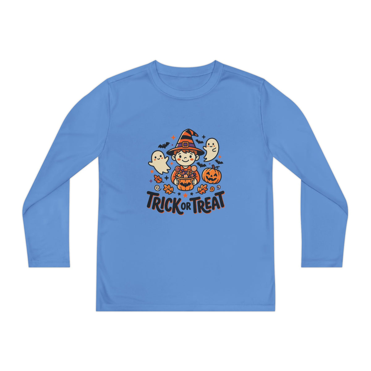 Trick or Treat Witch Kid Long Sleeve Shirt | Halloween Ghosts Pumpkins