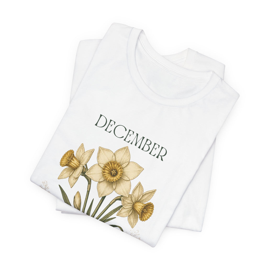 December Birth Flower Tee | Narcissus & Holly Celestial Design | Birthday Gift