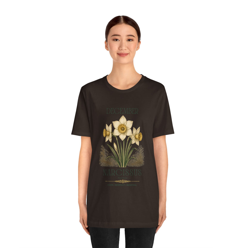 December Birth Flower Tee | Narcissus & Holly Celestial Design | Birthday Gift