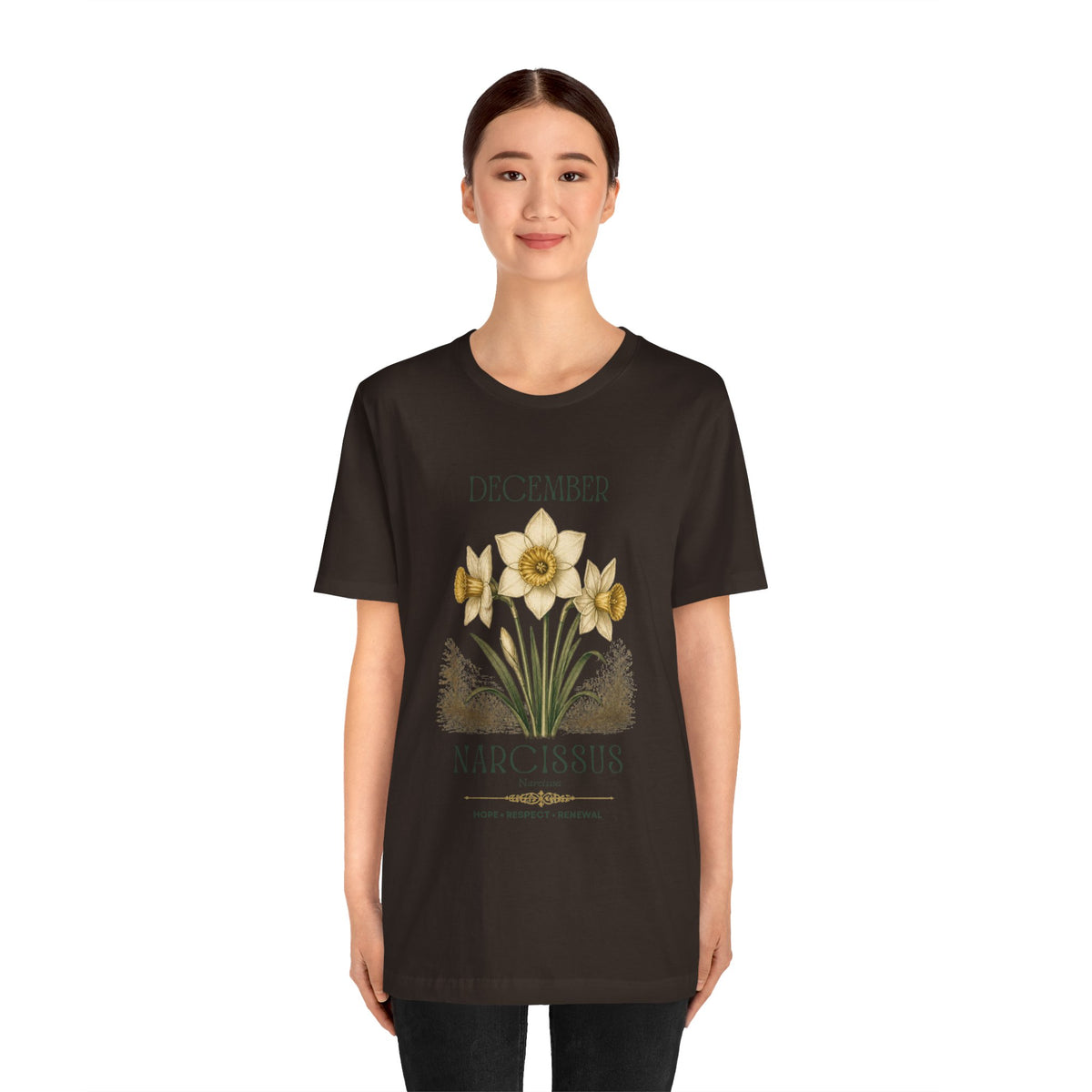 December Birth Flower Tee | Narcissus & Holly Celestial Design | Birthday Gift
