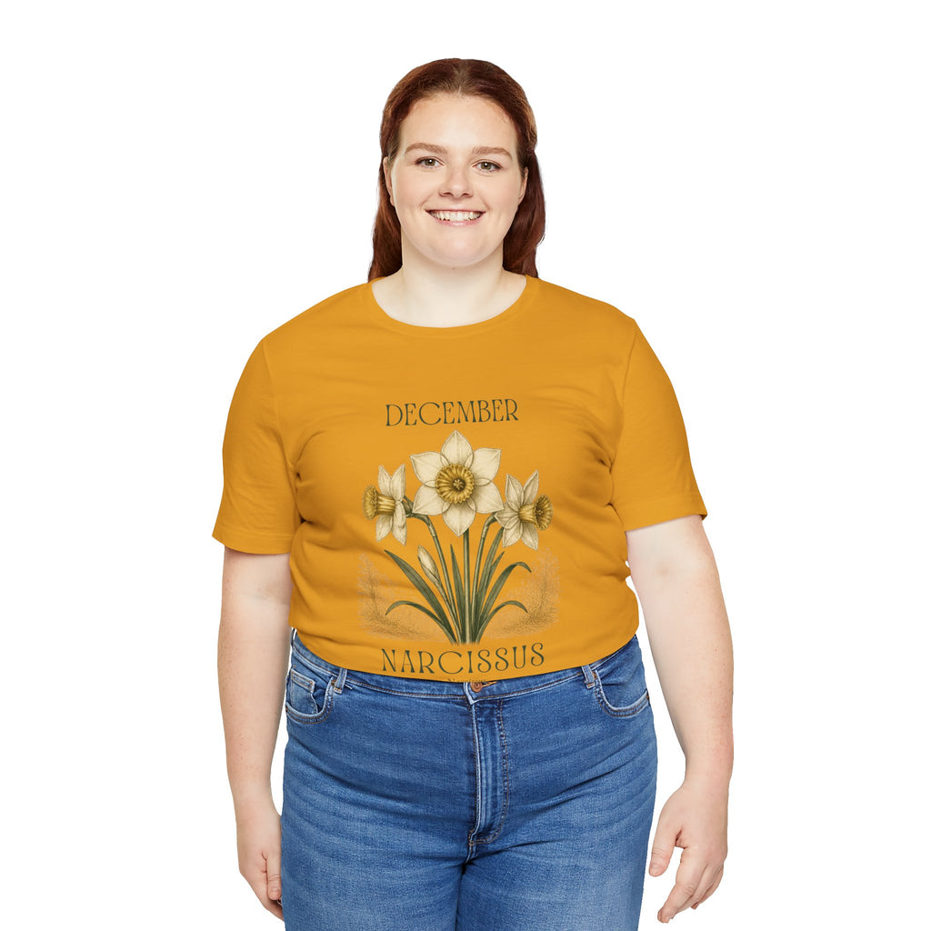 December Birth Flower Tee | Narcissus & Holly Celestial Design | Birthday Gift