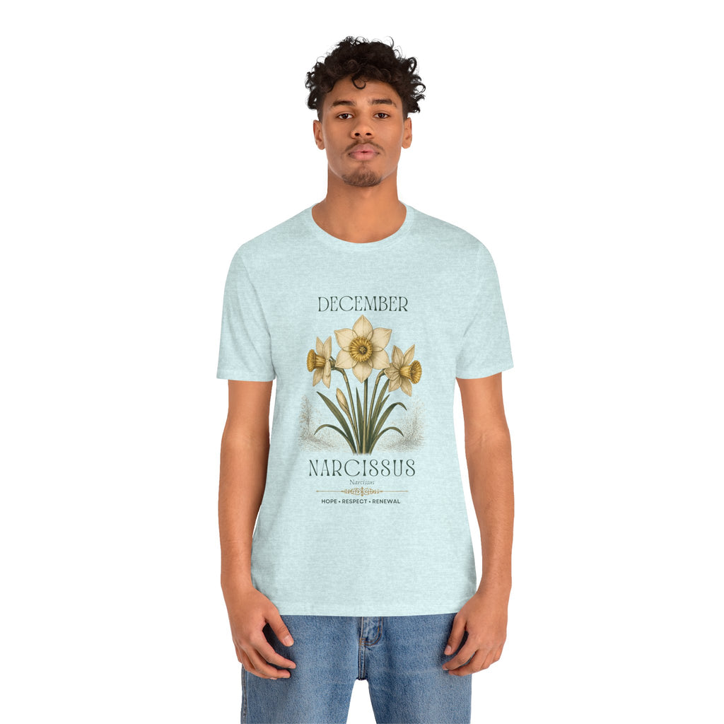 December Birth Flower Tee | Narcissus & Holly Celestial Design | Birthday Gift