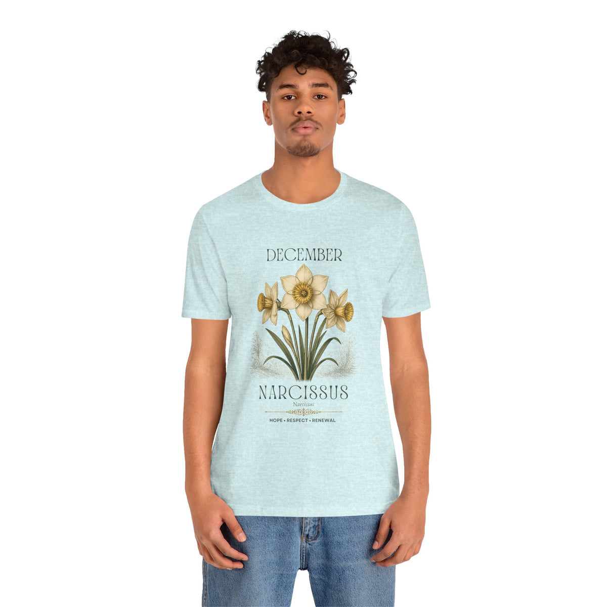 December Birth Flower Tee | Narcissus & Holly Celestial Design | Birthday Gift