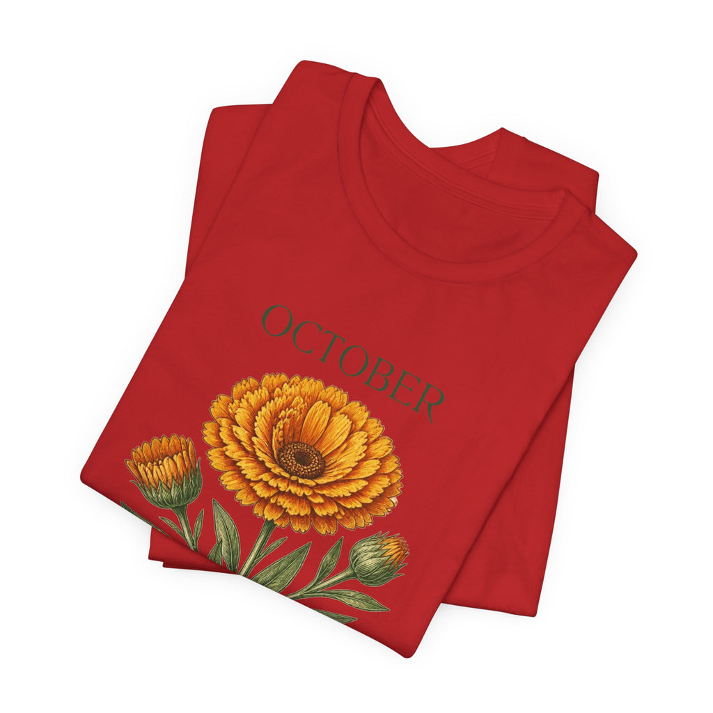 October Birth Flower Tee | Marigold & Cosmos Celestial Design | Birthday Gift