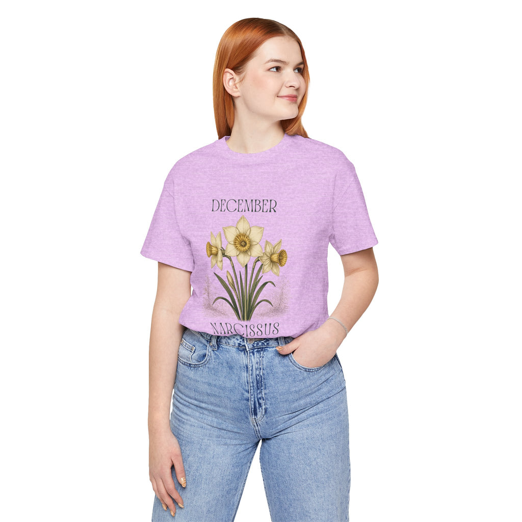 December Birth Flower Tee | Narcissus & Holly Celestial Design | Birthday Gift