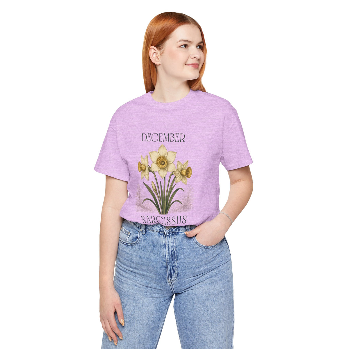 December Birth Flower Tee | Narcissus & Holly Celestial Design | Birthday Gift