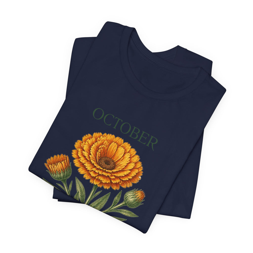October Birth Flower Tee | Marigold & Cosmos Celestial Design | Birthday Gift