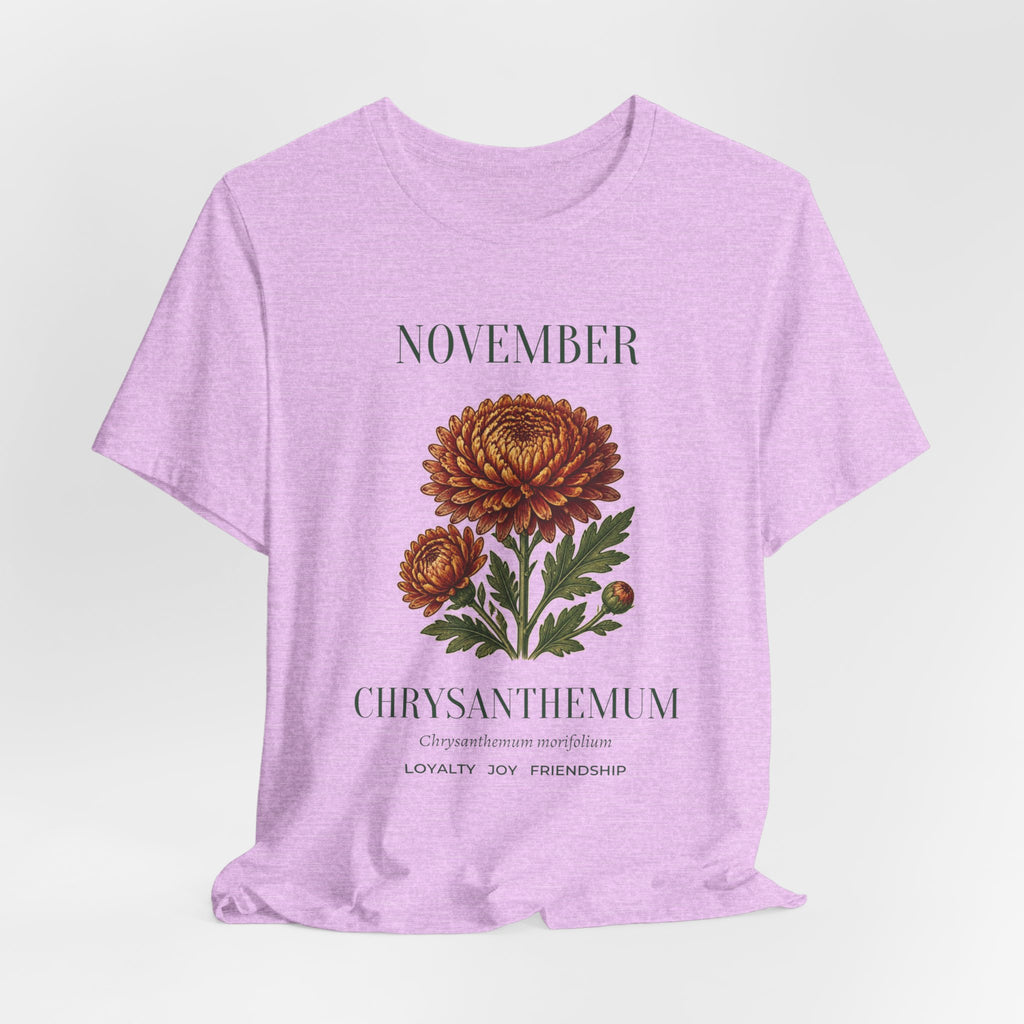 November Birth Flower Tee | Chrysanthemum Celestial Design | Birthday Gift