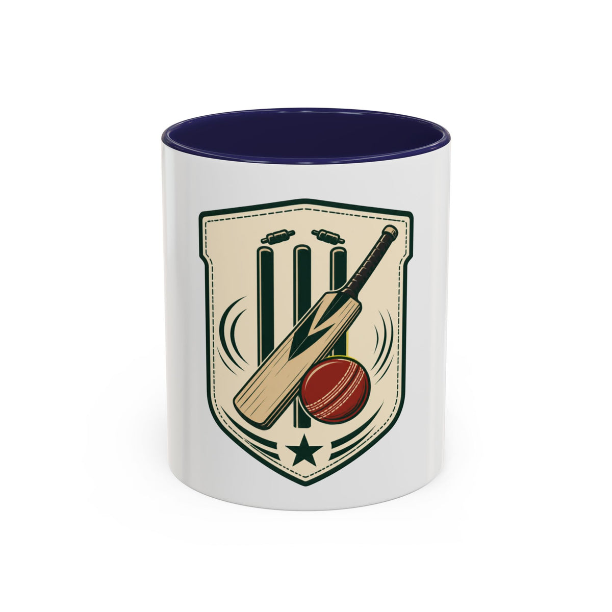 Cricket Crest Accent Mug — Vintage Bat & Ball Coffee Cup (11/15oz)