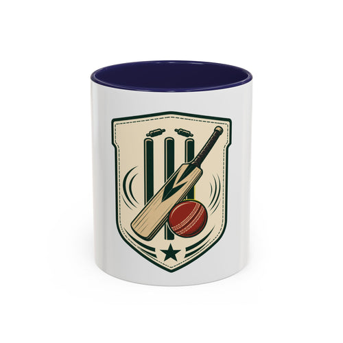 Cricket Crest Accent Mug — Vintage Bat & Ball Coffee Cup (11/15oz)