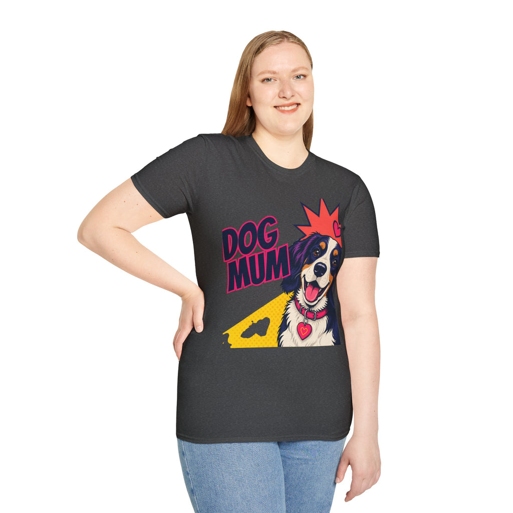 Dog Mum Pop Art T-Shirt | Happy Dog Portrait, Heart Collar