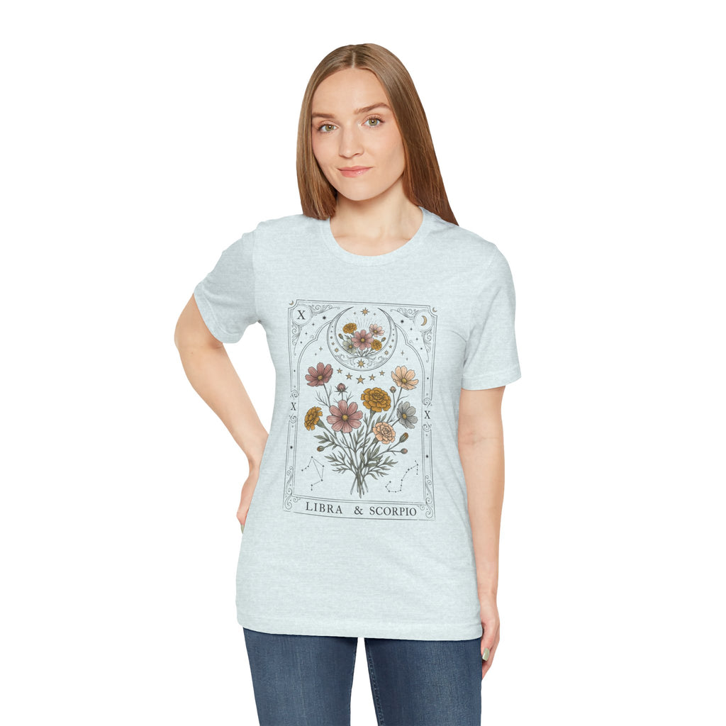 Libra & Scorpio Floral Zodiac T‑Shirt — Botanical Horoscope Tee