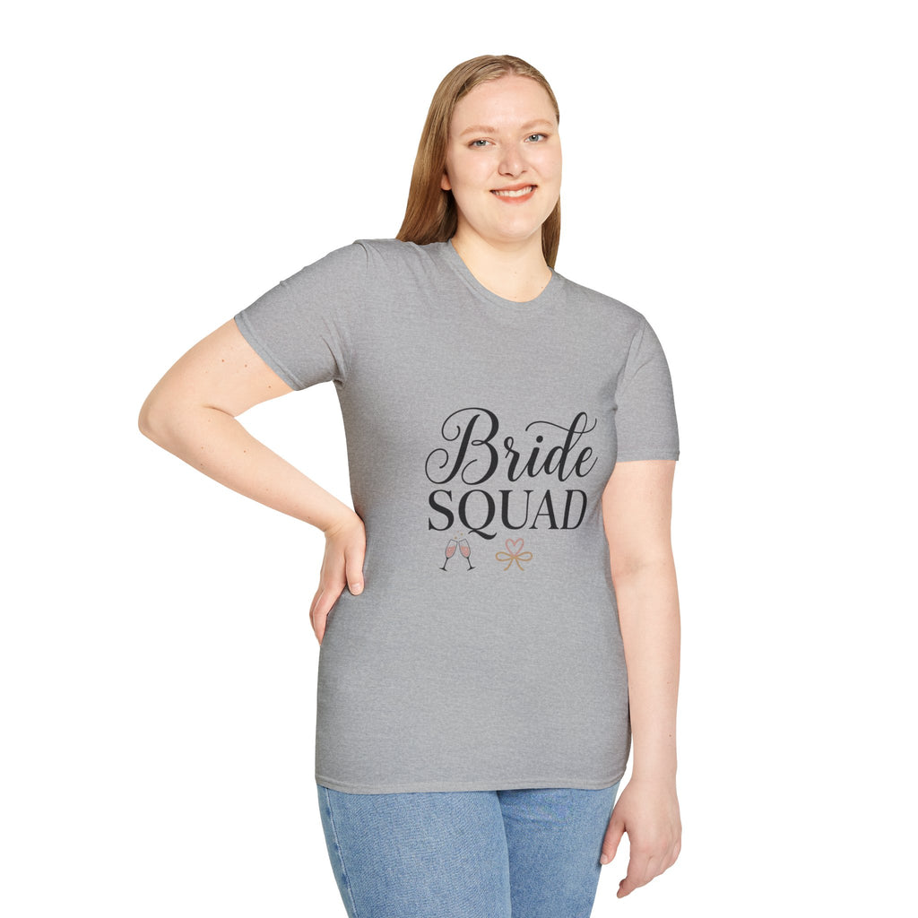 Bride Squad T-Shirt — Bachelorette Party Bridesmaid Tee with Champagne Icons