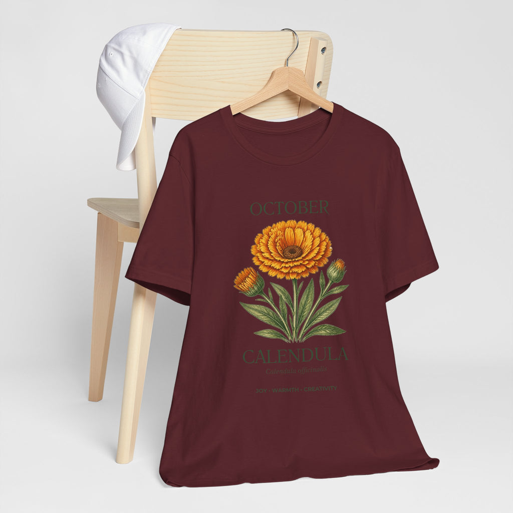 October Birth Flower Tee | Marigold & Cosmos Celestial Design | Birthday Gift