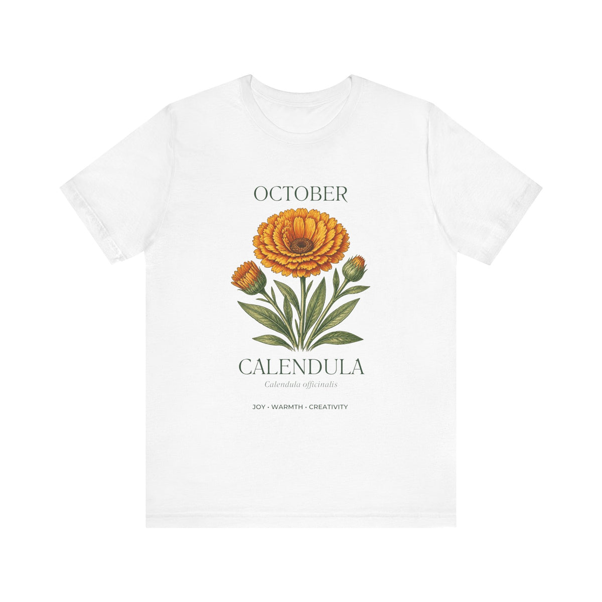October Birth Flower Tee | Marigold & Cosmos Celestial Design | Birthday Gift