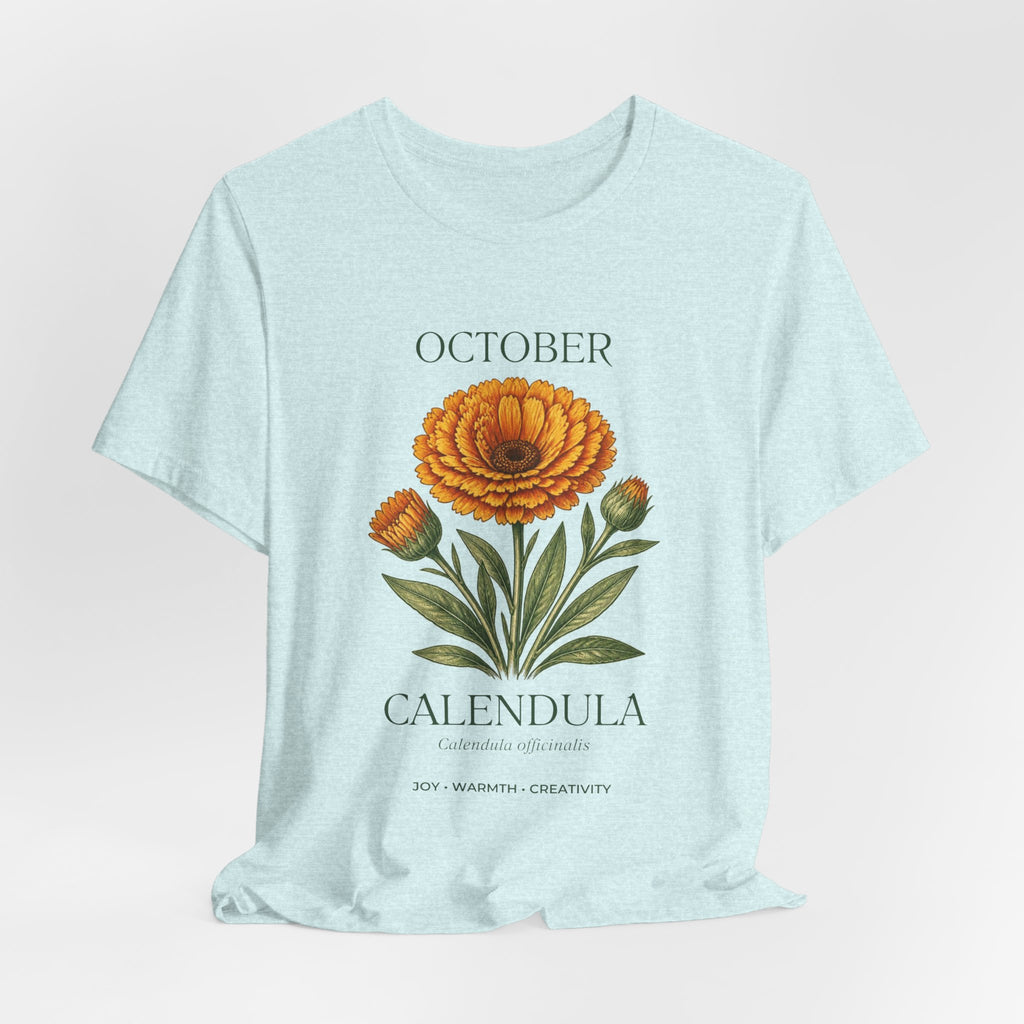October Birth Flower Tee | Marigold & Cosmos Celestial Design | Birthday Gift