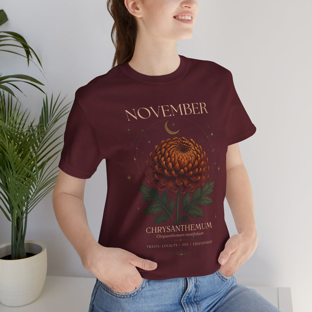 November Birth Flower Chrysanthemum Tee — Floral Birth Month T-Shirt