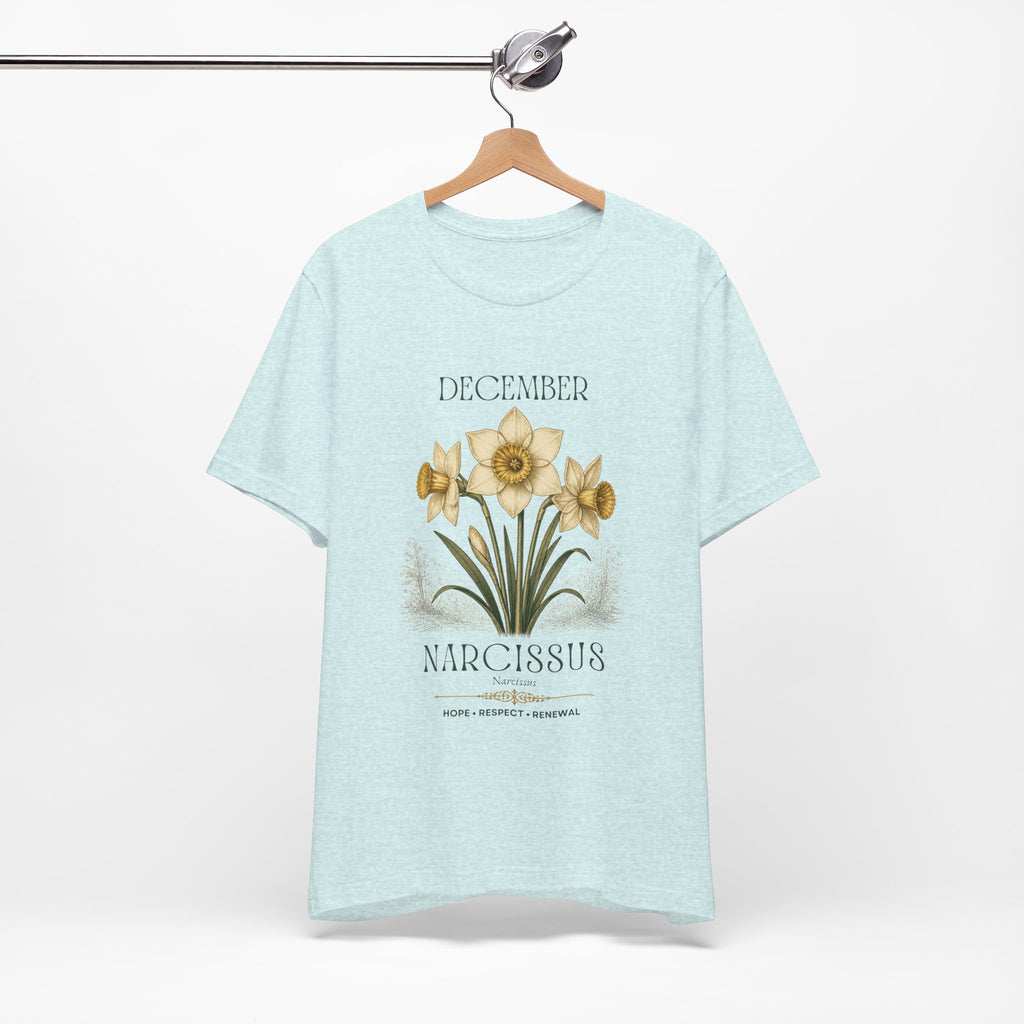 December Birth Flower Tee | Narcissus & Holly Celestial Design | Birthday Gift