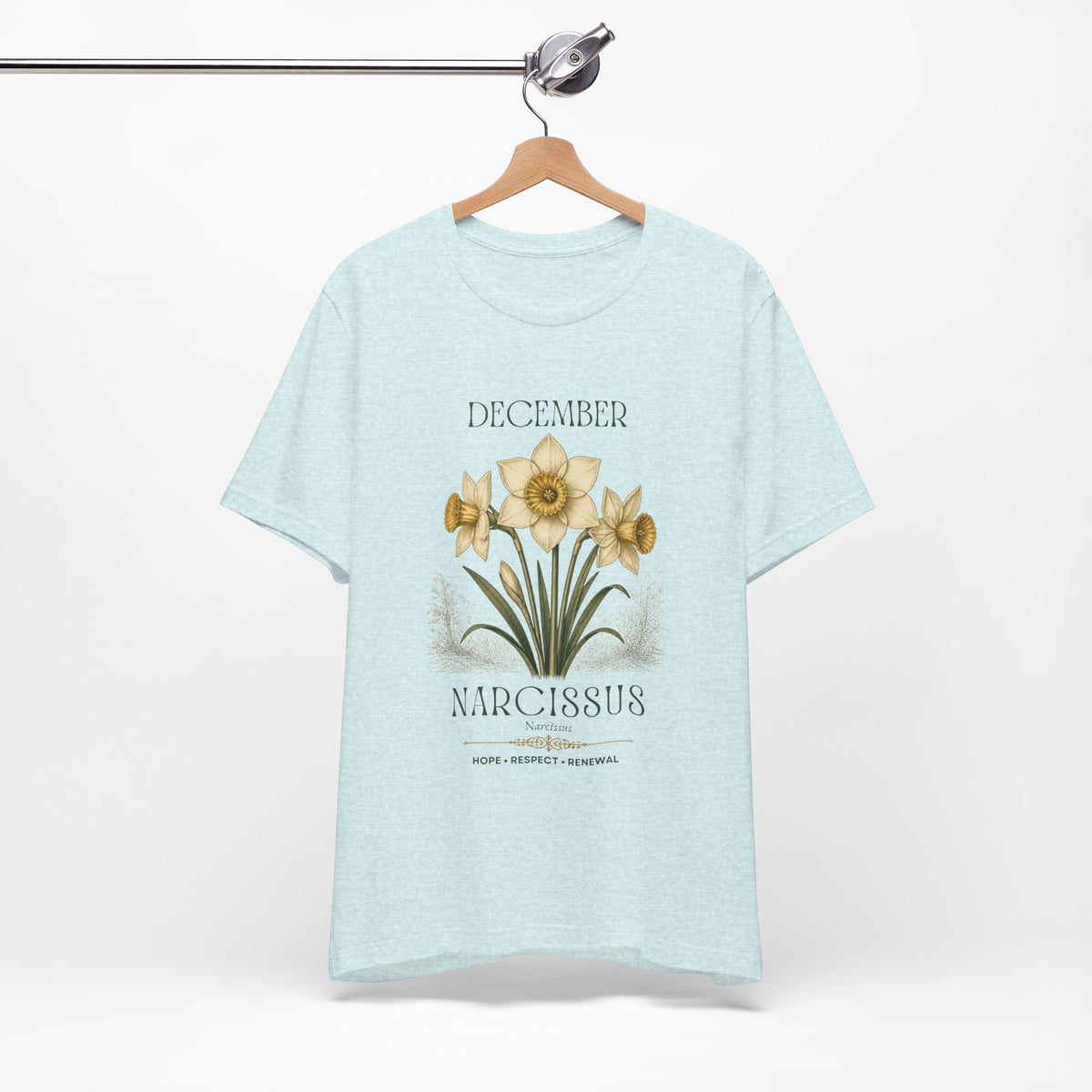 December Birth Flower Tee | Narcissus & Holly Celestial Design | Birthday Gift