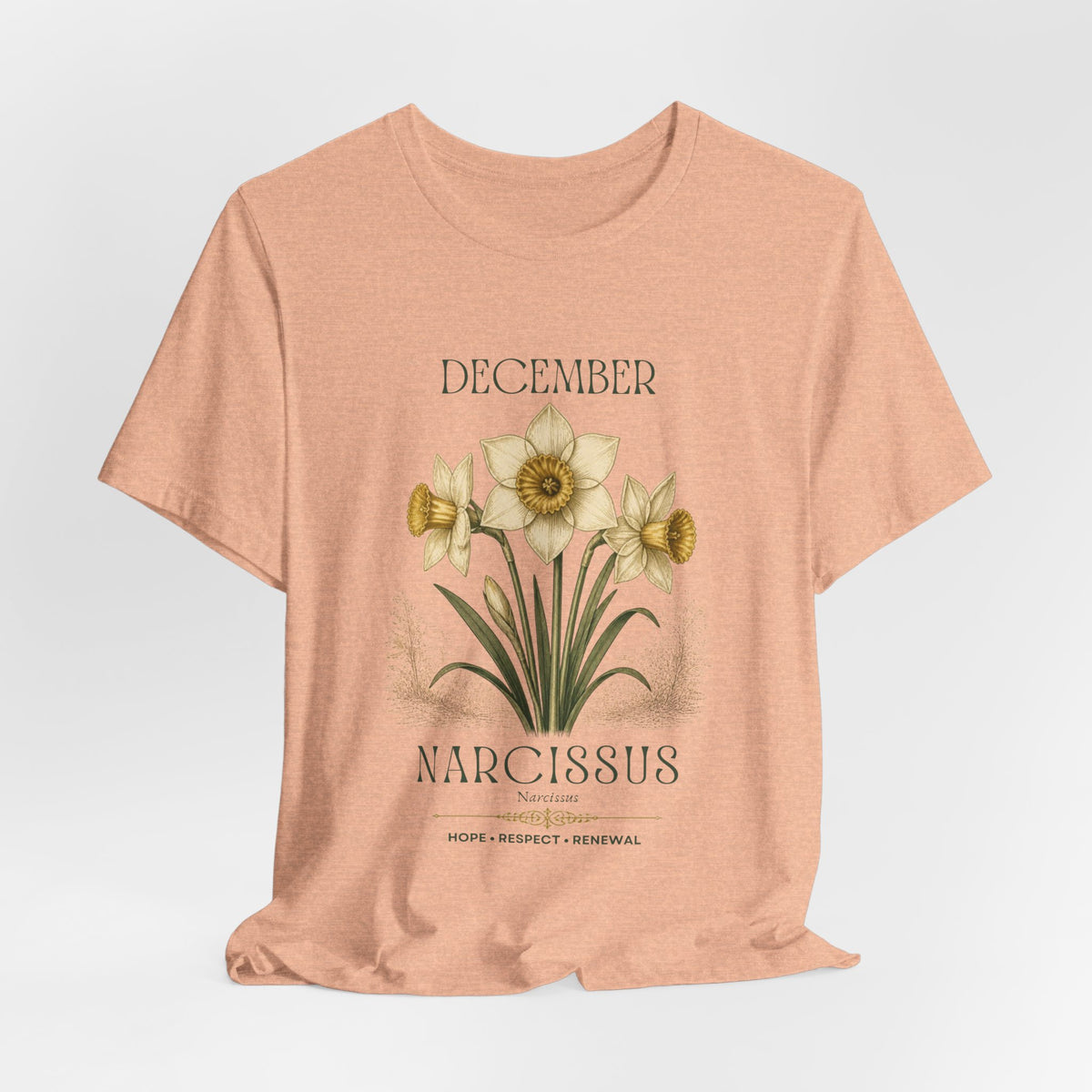 December Birth Flower Tee | Narcissus & Holly Celestial Design | Birthday Gift