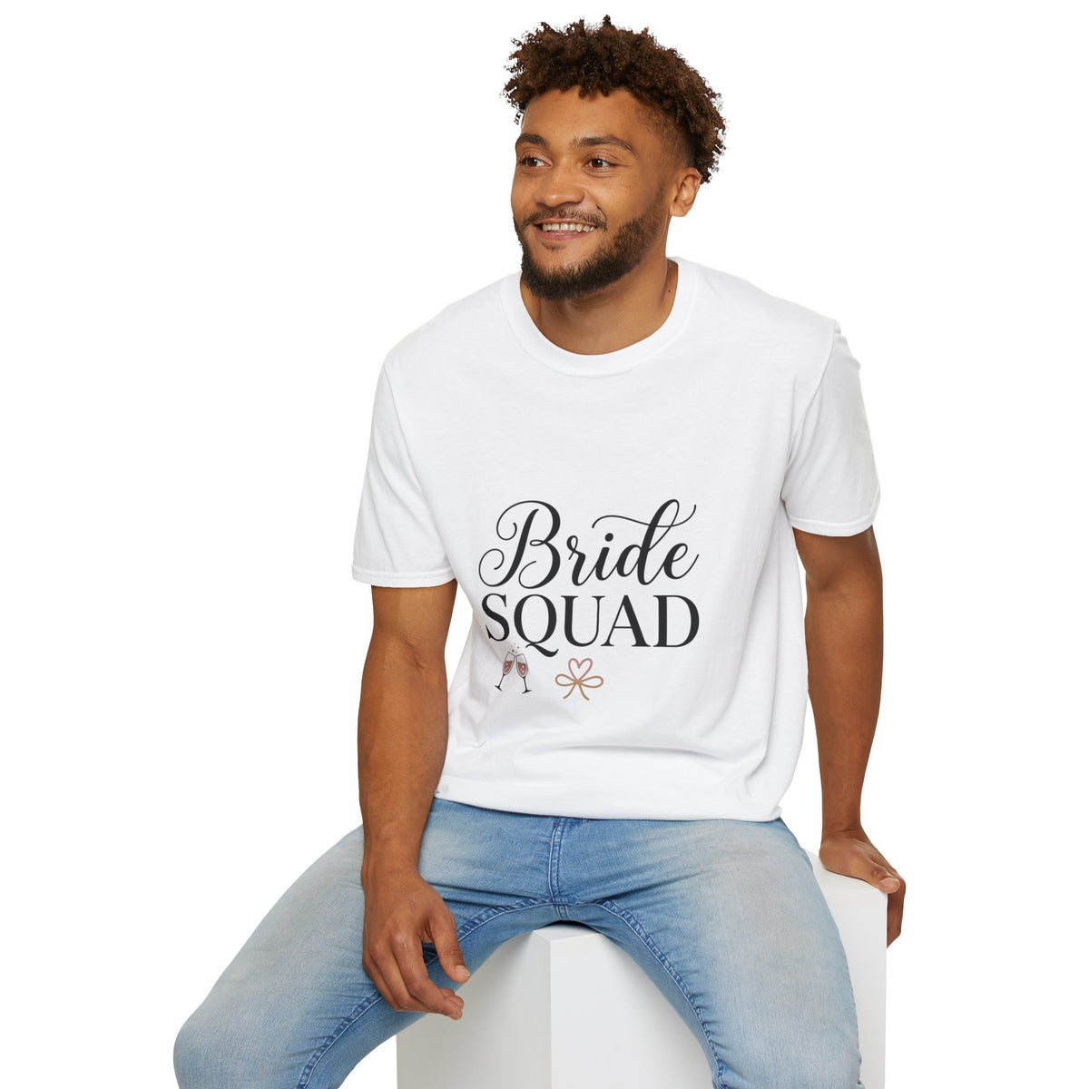 Bride Squad T-Shirt — Bachelorette Party Bridesmaid Tee with Champagne Icons