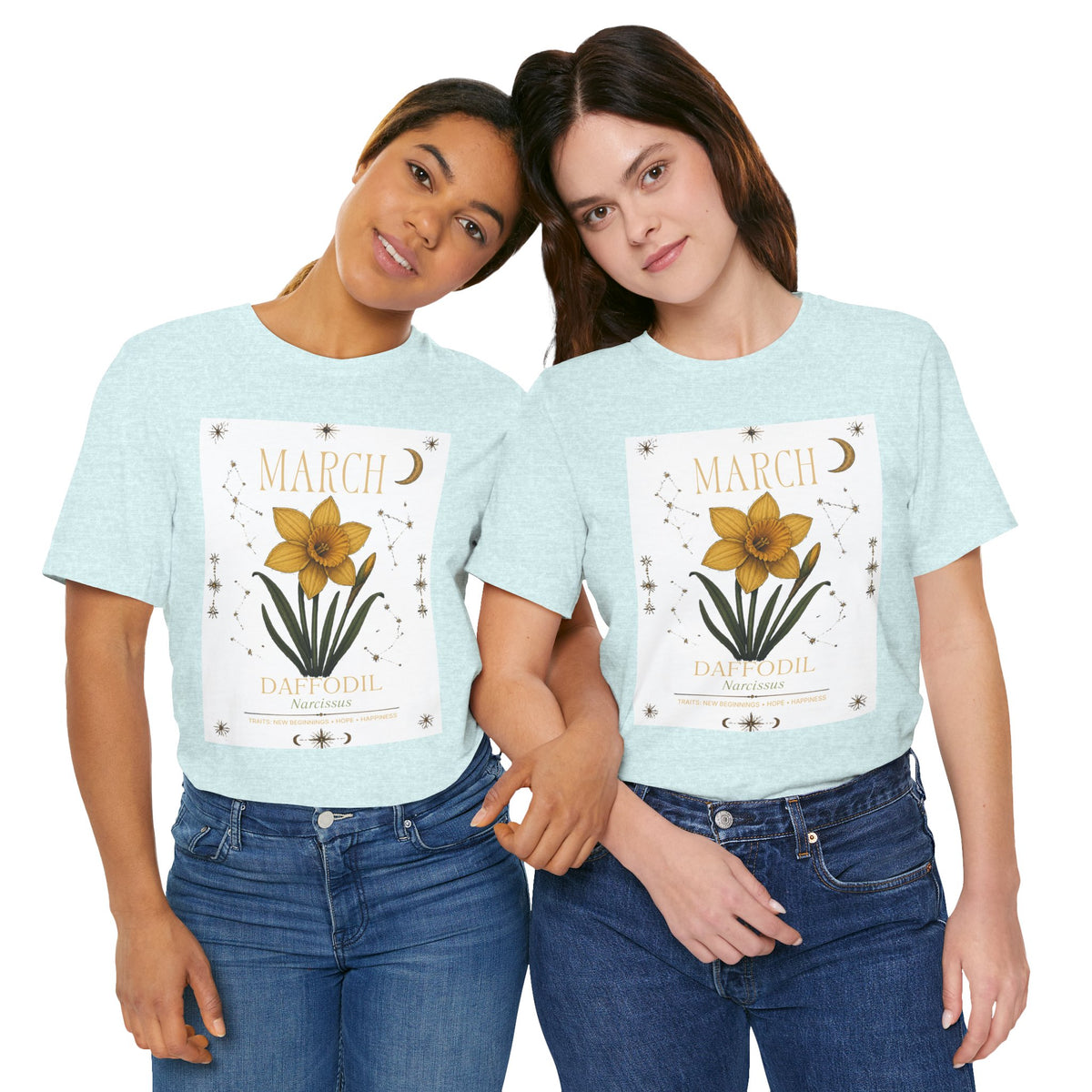 March Zodiac/Celestial aesthetics with birth flower — Birth Month Flower Tee
