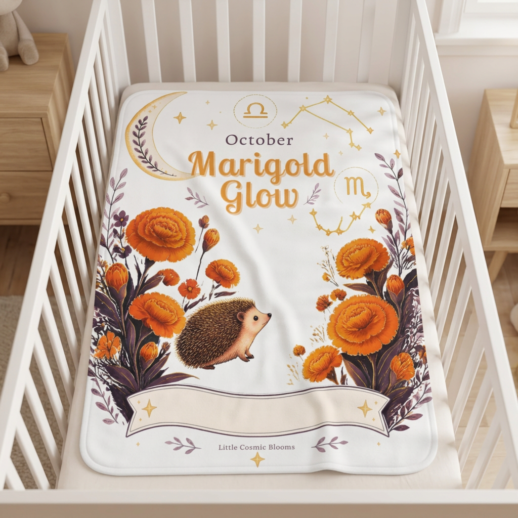 October Marigold Glow Baby Blanket — Zodiac Hedgehog Fleece
