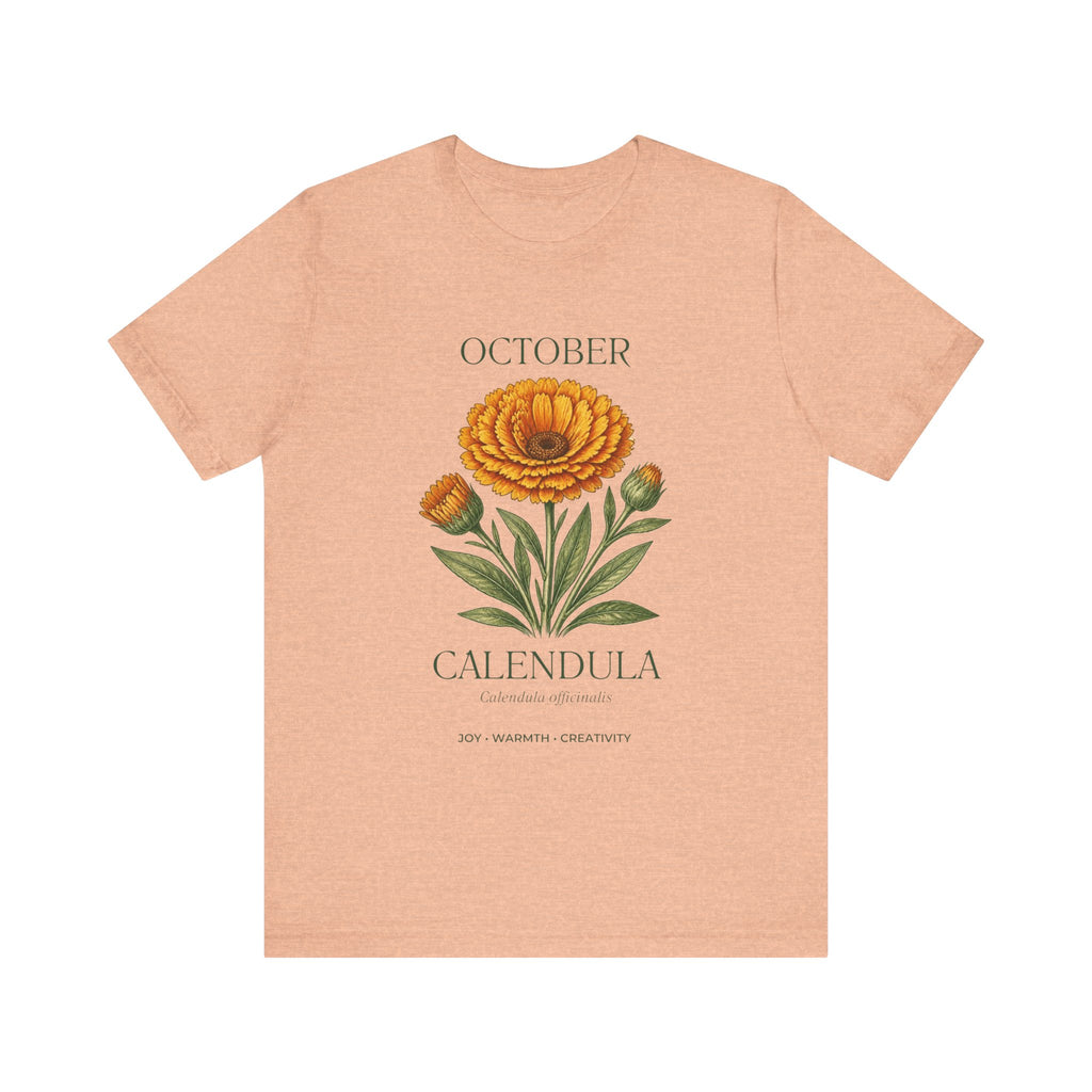 October Birth Flower Tee | Marigold & Cosmos Celestial Design | Birthday Gift