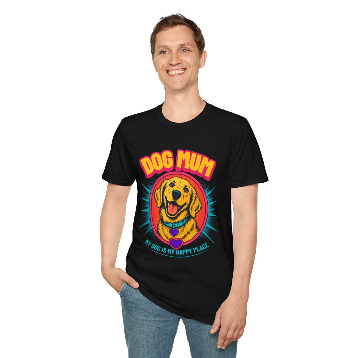 Dog Mum Golden Retriever T-Shirt | Cute Retro Dog Portrait, Pet Lover Tee