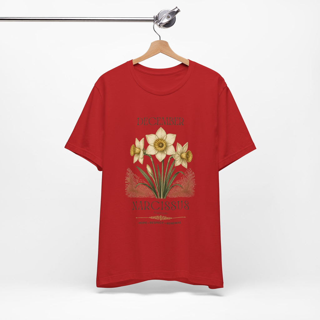 December Birth Flower Tee | Narcissus & Holly Celestial Design | Birthday Gift