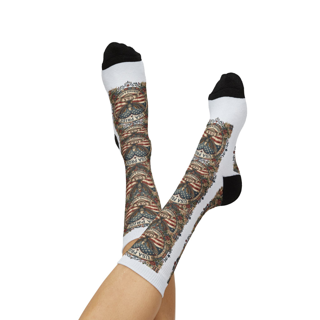 USA Pride Eagle Emblem Socks | American Flag Sublimation Socks