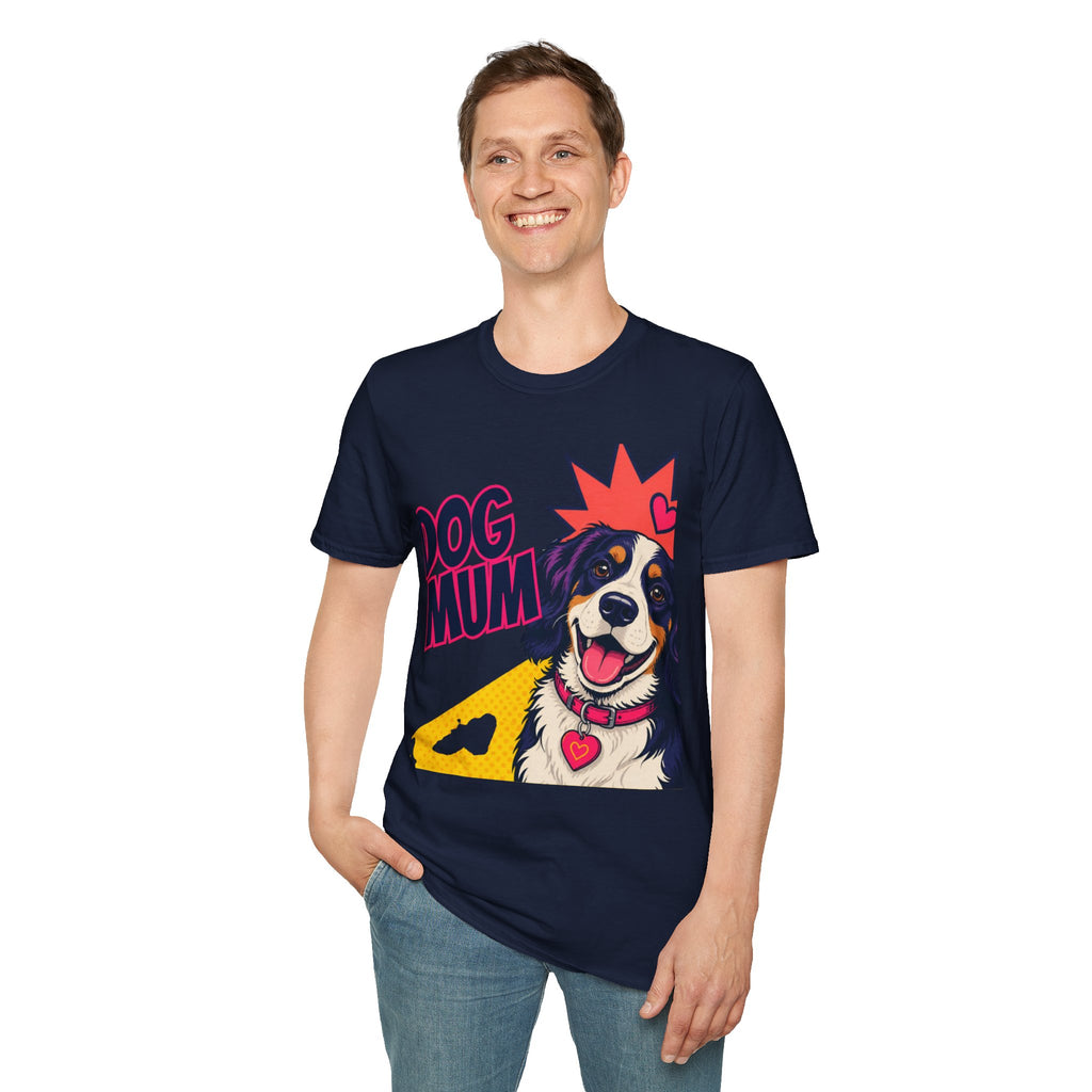 Dog Mum Pop Art T-Shirt | Happy Dog Portrait, Heart Collar