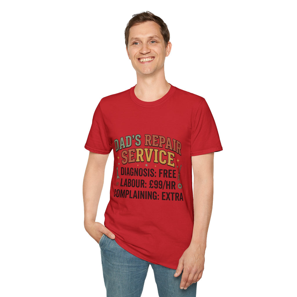Dad's Repair Service T-Shirt | Funny Handyman Slogan, Tool Graphic