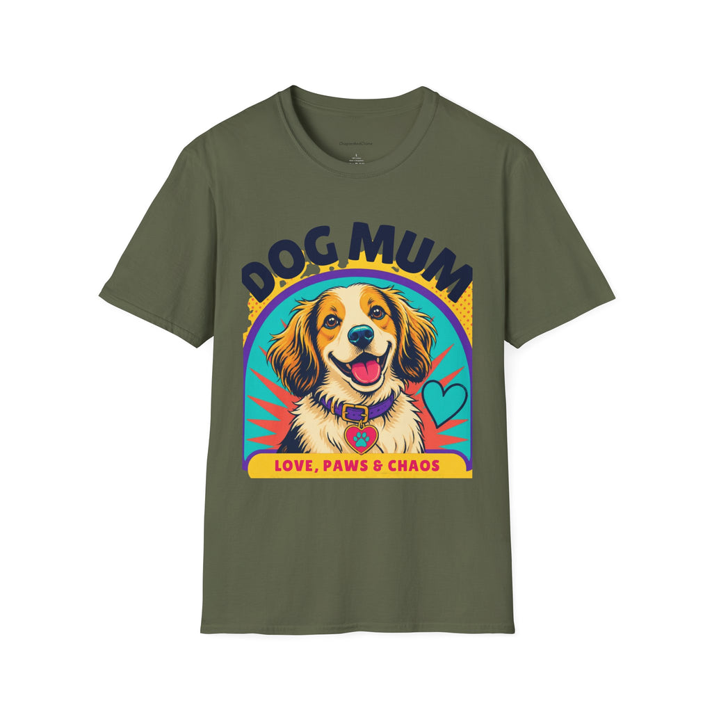 Dog Mum T-Shirt | Cute Happy Dog Illustration, Love Paws & Chaos