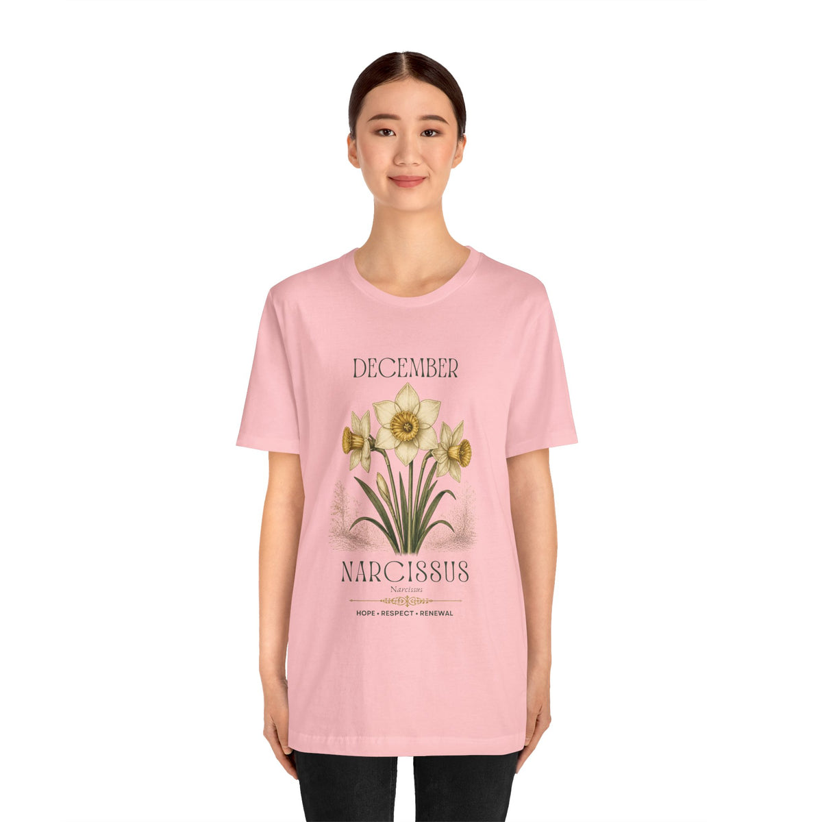 December Birth Flower Tee | Narcissus & Holly Celestial Design | Birthday Gift