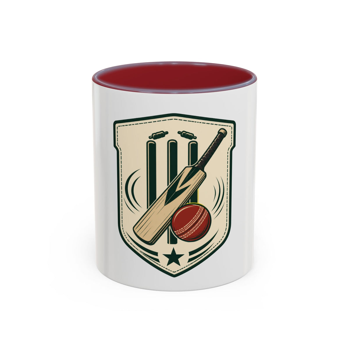 Cricket Crest Accent Mug — Vintage Bat & Ball Coffee Cup (11/15oz)
