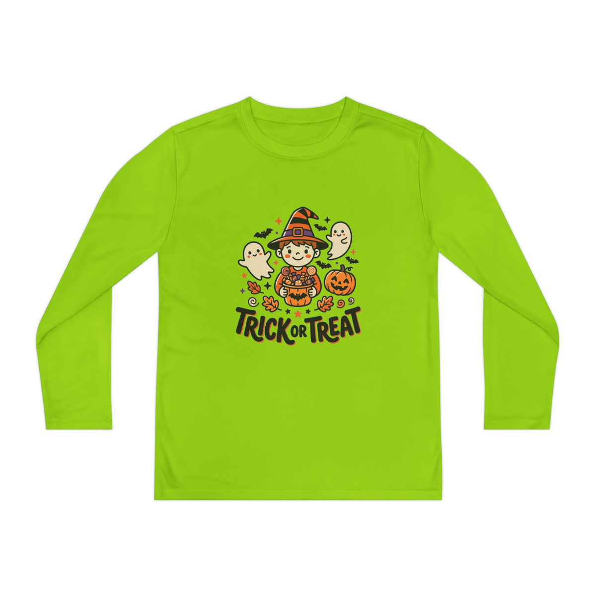 Trick or Treat Witch Kid Long Sleeve Shirt | Halloween Ghosts Pumpkins