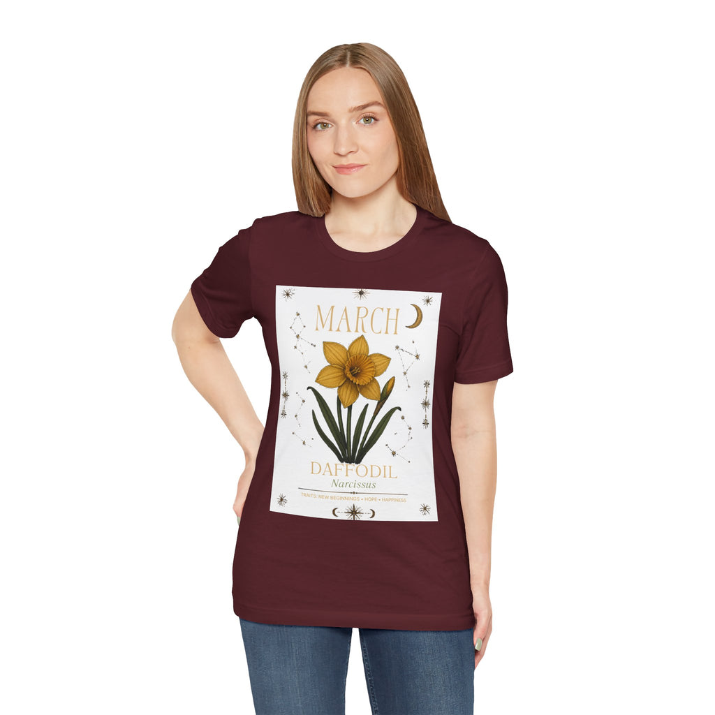 March Zodiac/Celestial aesthetics with birth flower — Birth Month Flower Tee