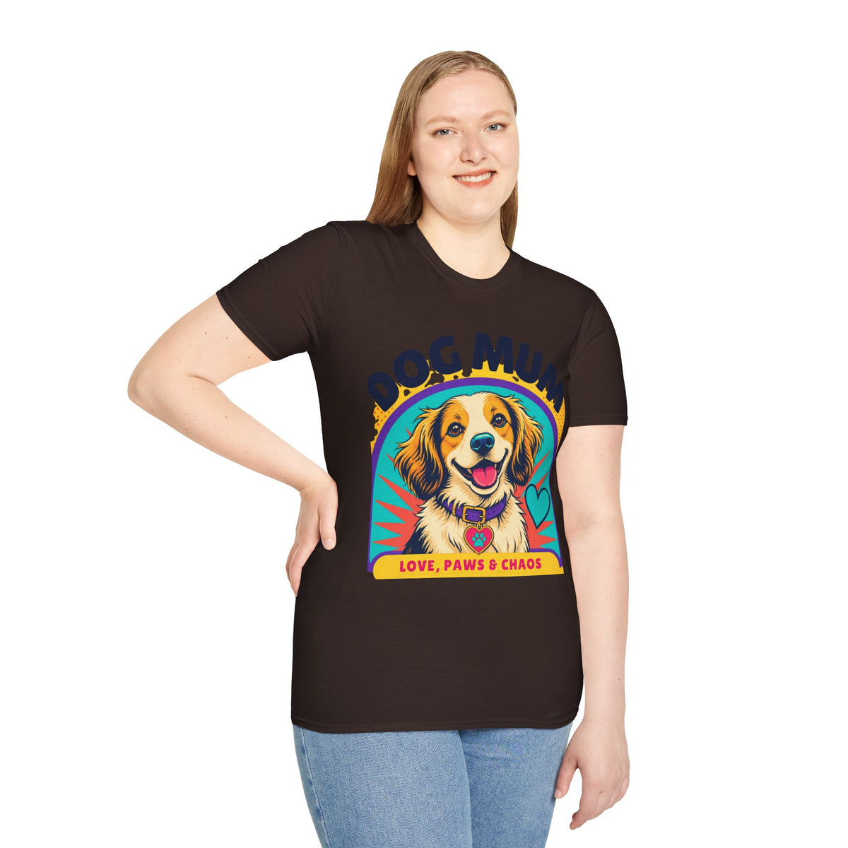 Dog Mum T-Shirt | Cute Happy Dog Illustration, Love Paws & Chaos